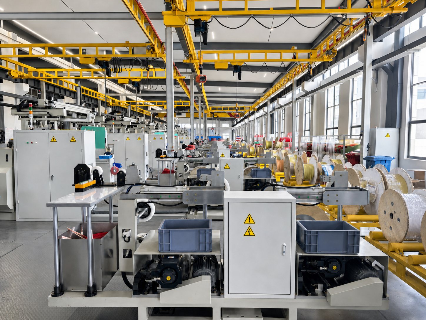 Vue générale de l'atelier de fabrication et des postes d'assemblage